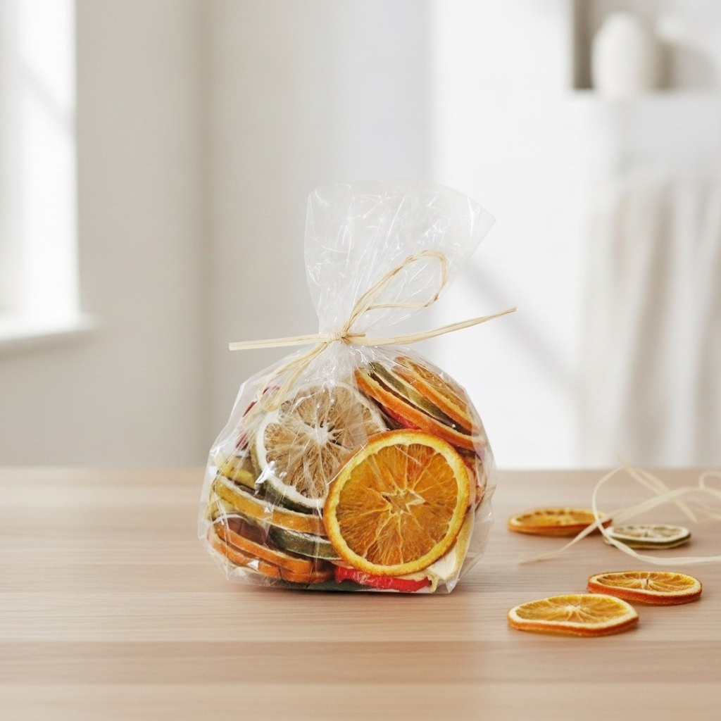 Barevný mix sušených plátků jablek a citrusových plodů v balení 50 g pro věnce a sezónní dekorace